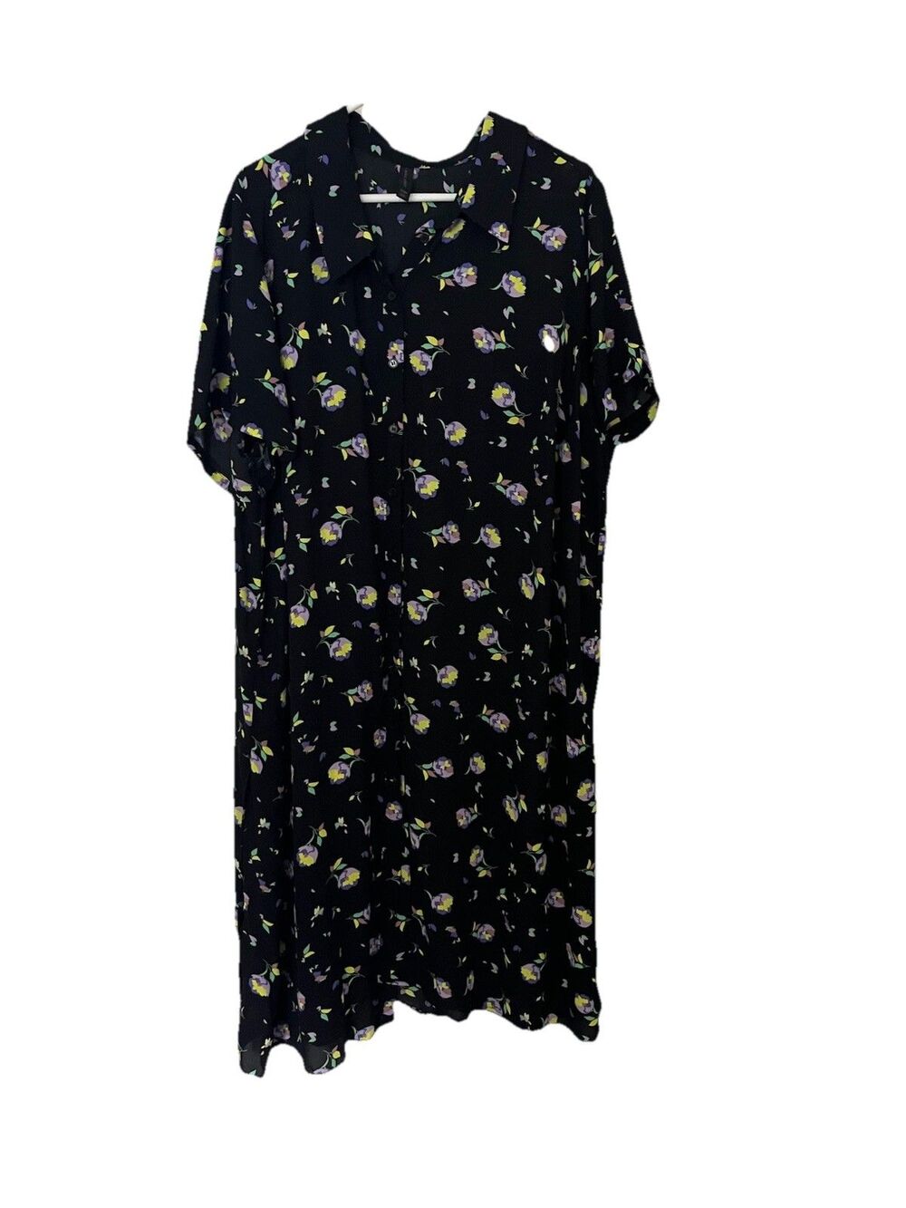 Lane Bryant Midi Dress 3x 22/24 Floral Semi Sheer Full Button Kimono Swim Cover